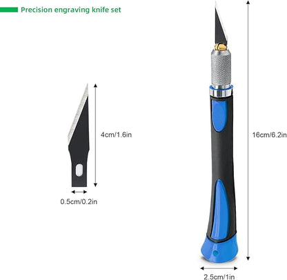 FOSHIO 2 Pack Precision Craft Knife Set with 20 Pieces Replacement Blades, Ergonomic Non-Slip Handle Hobby Knife with Protective Cover for Art, Craft Scrapbooking, Stencil (Blue)