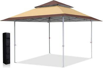 ABCCANOPY 13x13 Pop Up Canopy Base on 10x10 Canopy Frame with Double Ventilated Top, 4 Sandbags, 4 Ropes and 8 Stakes (Beige)