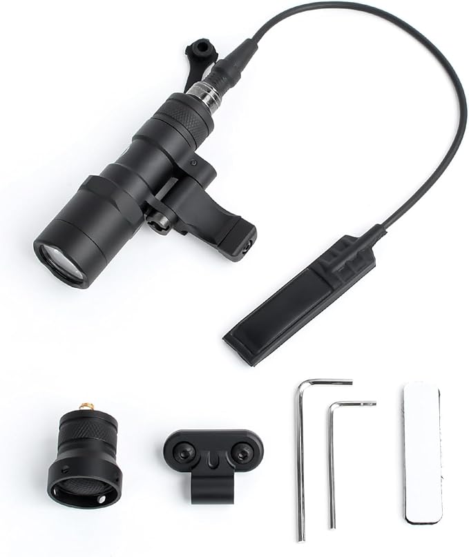 NOBUHIRO M300B 520 Lumens Tactical Flashlight, NO Logo Version with Replaceable Mounting Rotating Base for 20mm Picatinny & Mlok/Keymod Rail, with Remote Pressure & Push Button Switch