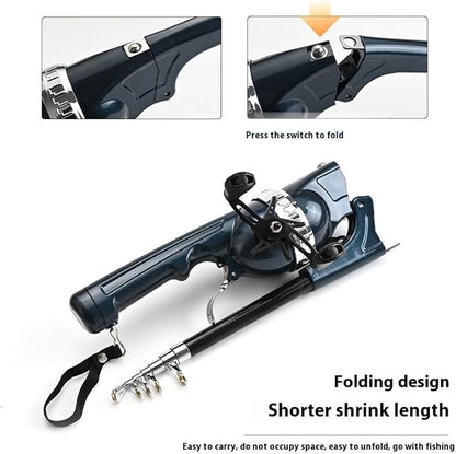 Portable Travel Fishing Rod, Integrated Rod and Wheel, Carbon Fiber-The Whole Rod is 25cm/0.82ft Long After Folding, Built-in Fishing Roller, and Comes with Fishing line.