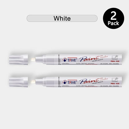 TFIVE White Permanent Paint Marker Pens - 2 Count Oil Based Marker Pen, Medium Tip, Waterproof & Quick Dry, for Office, Art projects, Rock Painting, Ceramic, Glass, Wood, Plastic, Metal, Canvas