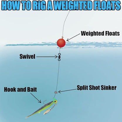 XFISHMAN Weighted-Bobbers-for-Fishing-Floats-Bouy Slip Bobber Fishing Corks Kit Crappie Bluegills Panfish Catfish Hand Made Foam Float 1 Inch 2 in 8-12 Pack