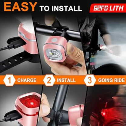 Bicycle Front and Rear Lights,Bike Light, Type-C Rechargeable, Flashing Light，Suitable for Night Riding, Cycling，Bike Headlight &Taillight for Men Women Girls Kids Road Mountain