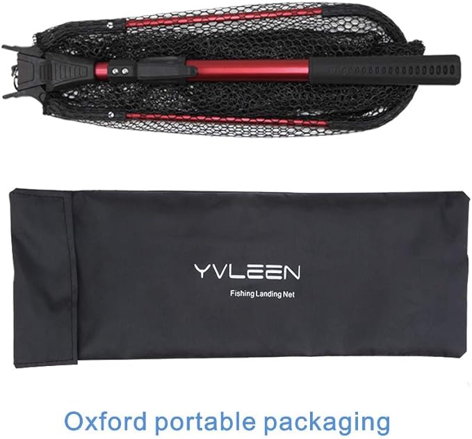 YVLEEN Folding Fishing Net - Foldable Fish Landing Net Robust Aluminum Telescopic Pole Handle and Nylon Mesh 16inch Hoop Size