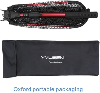 YVLEEN Folding Fishing Net - Foldable Fish Landing Net Robust Aluminum Telescopic Pole Handle and Nylon Mesh 16inch Hoop Size