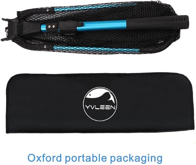 YVLEEN Folding Fishing Net - Foldable Fish Landing Net Robust Aluminum Telescopic Pole Handle and Nylon Mesh 16inch Hoop Size