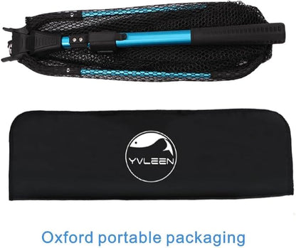 YVLEEN Folding Fishing Net - Foldable Fish Landing Net Robust Aluminum Telescopic Pole Handle and Nylon Mesh 16inch Hoop Size