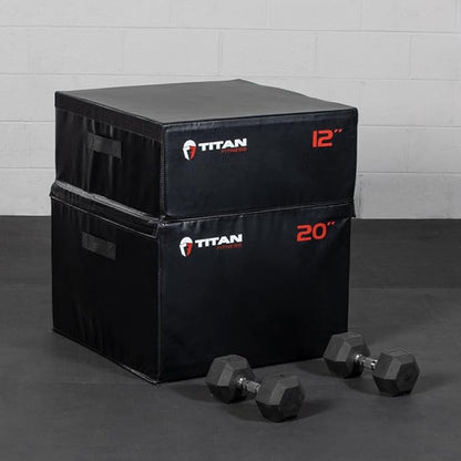 Titan Fitness 20" Stackable Soft Foam Plyometric Box, High Density EPE Foam Core Plyo Box, Step Up Exercise Platform, Box Squat, Step-Up, Box Jumps for Home Garage Gym Training