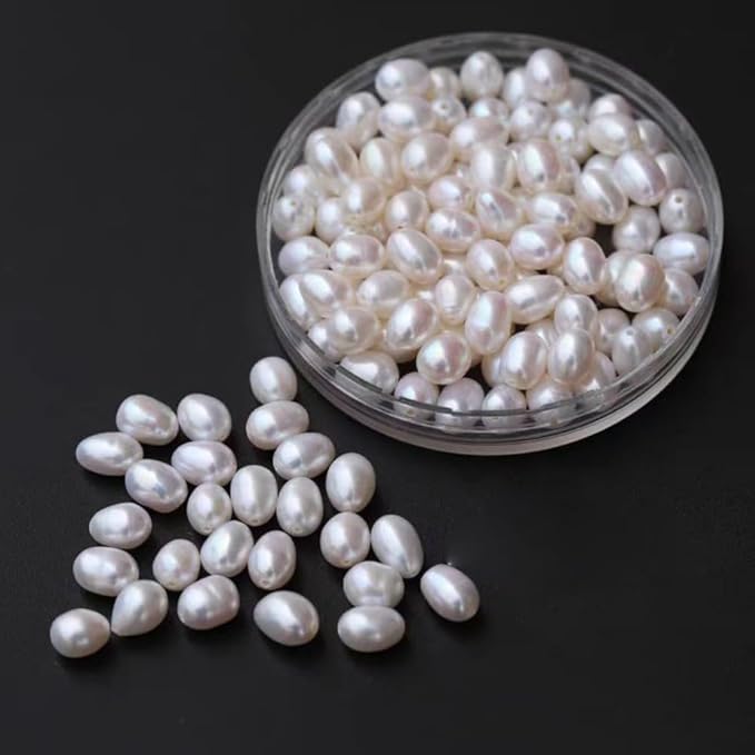 50 Pcs Real Pearl Beads for Jewelry Making AAA 7-8 mm Non-Porous Natural Pearls Beads Real Freshwater Pearls Oval Pearl Bead Loose Gemstone Bead Crafts Gift for Women,DIY Gifts.