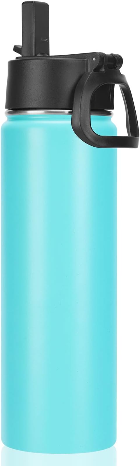 Neihepal 22 oz Insulated Water Bottle with Straw Lid, Double Walled Vacuum Stainless Steel Water Bottles Leak Proof, Wide Mouth (Mint,1 Pack)
