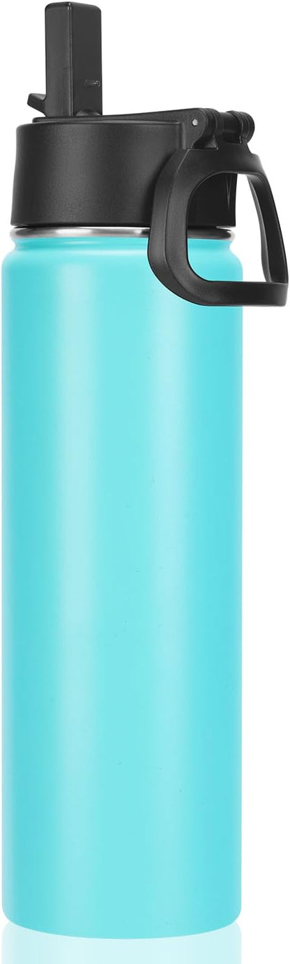 Neihepal 22 oz Insulated Water Bottle with Straw Lid, Double Walled Vacuum Stainless Steel Water Bottles Leak Proof, Wide Mouth (Mint,1 Pack)