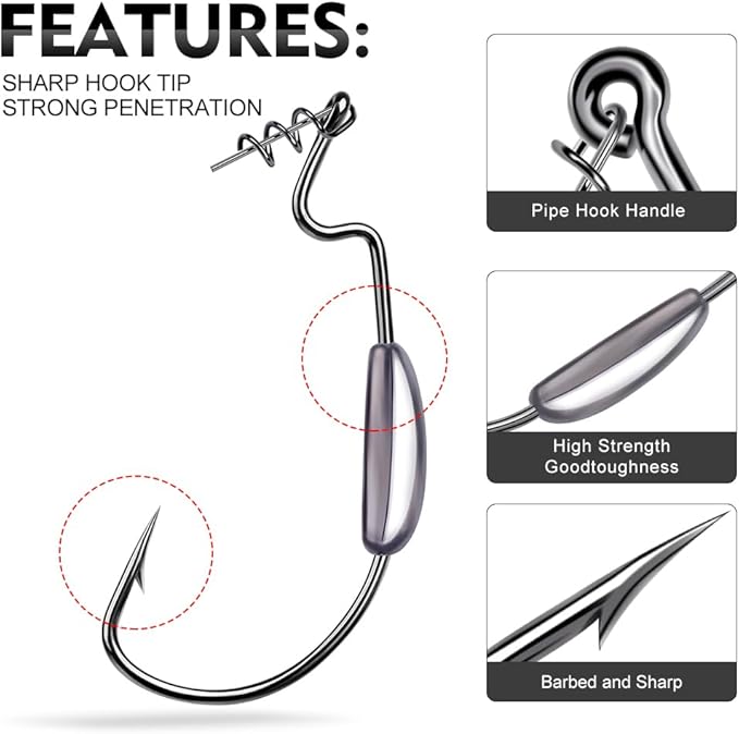 Fishing Hooks for Bass Fishing - 100pcs EWG Offset Worm Hook Texas Rig Hooks for Freshwater Saltwater Size 1/0 2/0 3/0 4/0 5/0 - Soft Lures Worms Plastics Bait Fishing Hook with Tackle Box