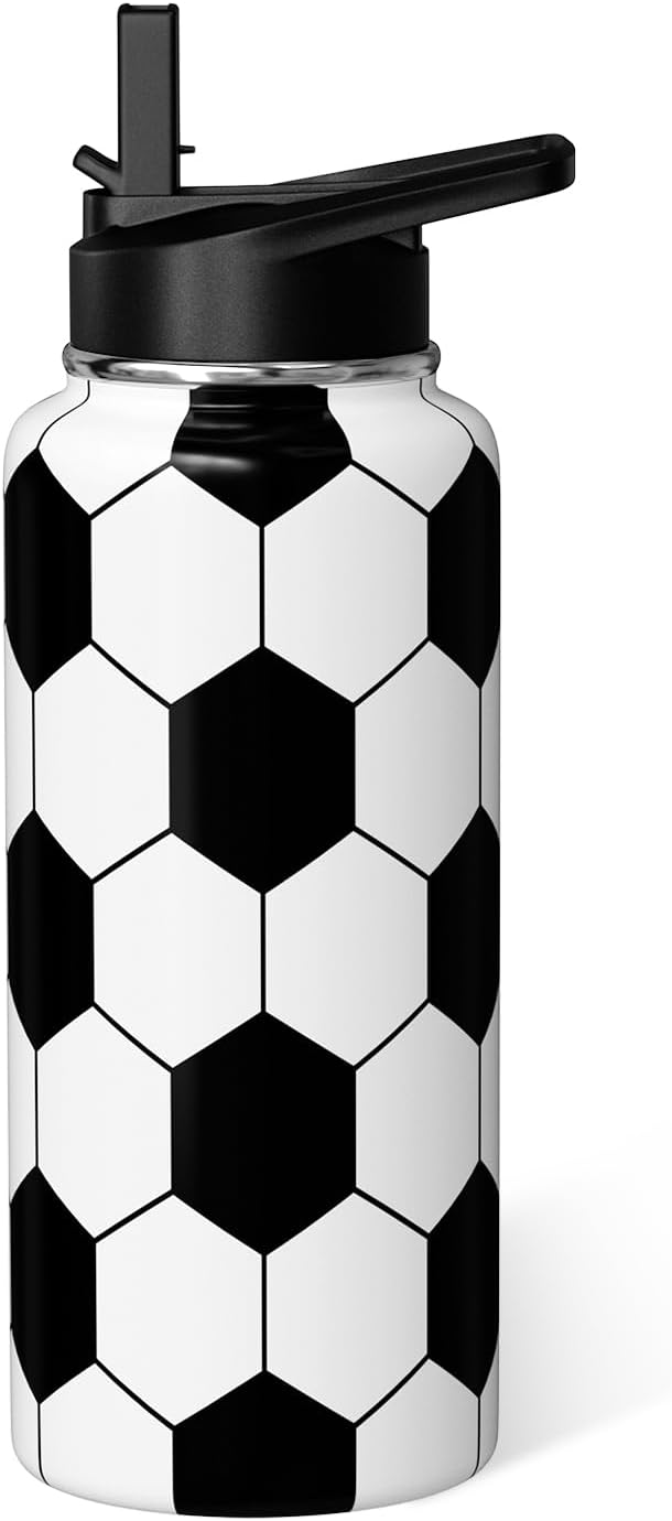 Soccer Water Bottle 32oz Insulated Sports Water Bottles Soccer Gifts for Men Women Gift for Coach Lovers Fan Players Stuff Accessories for Boys Girls