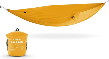 KAMMOK: Single Hammock | Made from Strong & 100% Recycled Water Resistant Ripstop Fabric | Comfortable, Packable, Lightweight (Lifetime Adventure Grade Warranty), Sunflower Gold