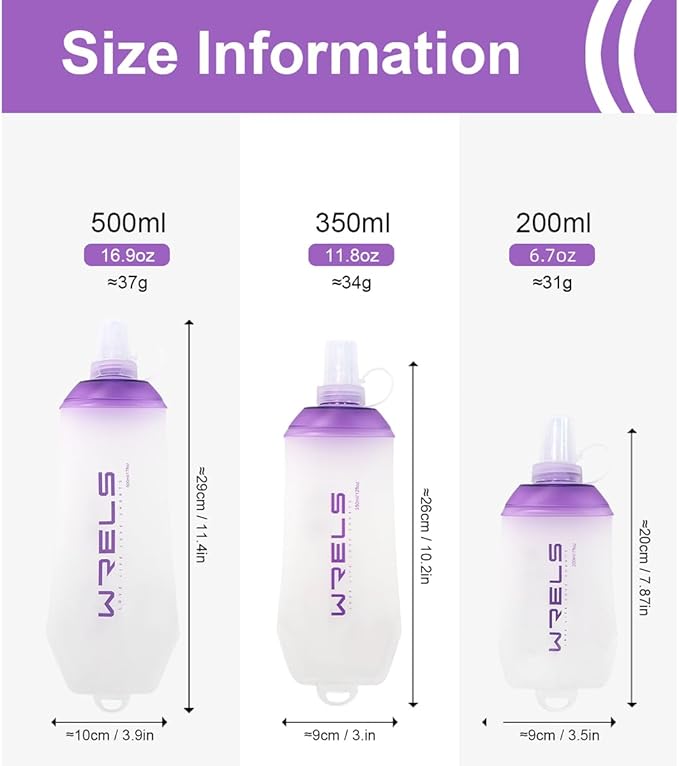 200ml/350ml/500ml Collapsible Soft Flask,BPA Free Folding Soft Water Bottle with Hanging Ring,Lightweight TPU Hydration Flask for Running Marathon Cycling Hiking