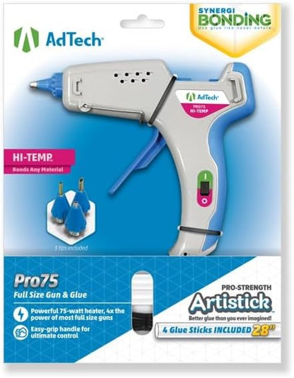 AdTech Pro 75 Full Size Hot Glue Gun Kit - Includes 3 Nozzles & Features Artistick Stringless Hot Glue Sticks, 75-Watt Powerful Heater, Ergonomic Design