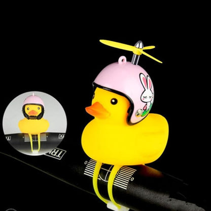 Duck Bike Bell, Rubber Bike Horn, Cute Yellow Duck Bicycle Decorations, Squeeze Duck Bicycle Horns with Propeller Helmet