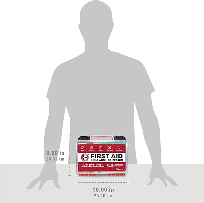 Be Smart Get Prepared OSHA/ANSI First Aid Kit - 50 Person, 250 Pieces - Designed for Home, Business, School, Industrial, and Restaurants - Compact & Portable