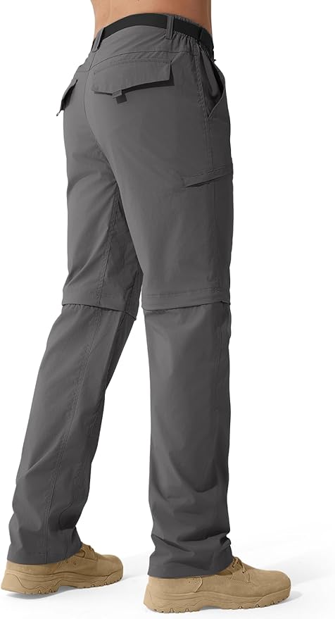 FREE SOLDIER Men's Outdoor Convertible Hiking Pants with Belt Lightweight Quick Dry Tactical Cargo Pants Nylon Spandex