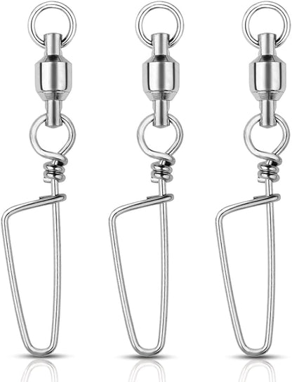 AMYSPORTS Clips Steel Snap Swivels Fishing Ball Bearing Swivels Fishing Saltwater Heavy Barrel Fishing Swivels Stainless White Nickel
