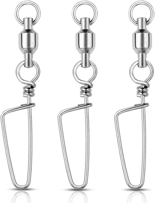 AMYSPORTS Clips Steel Snap Swivels Fishing Ball Bearing Swivels Fishing Saltwater Heavy Barrel Fishing Swivels Stainless White Nickel