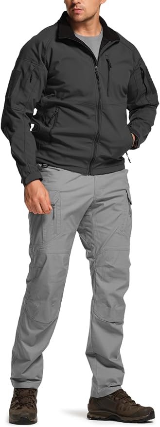 CQR Men's Flex Stretch Tactical Pants, Water Resistant Ripstop Cargo Pants, Lightweight EDC Outdoor Work Hiking Pants