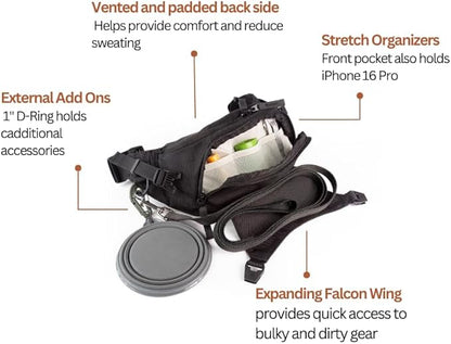 Falcon2L Ultralight Fanny Pack | Crossbody Belt Bag for Men & Women | Compact Waist Pack Sling for Essentials | Expandable External Carry with Falcon Wing Water-Resistant for Outdoor Travel & Everyday