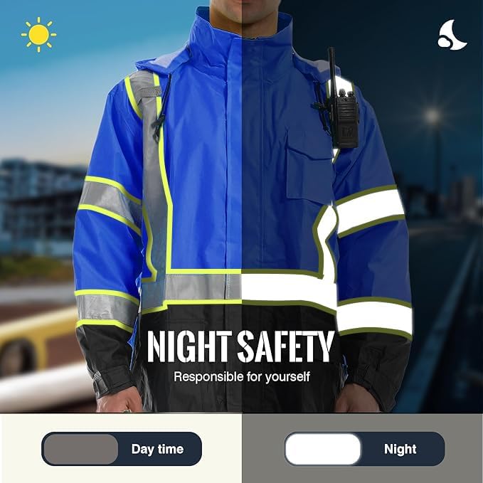 SKSAFETY Hi Vis Reflective Rain suits for Men Waterproof - High Vis Safety Rain Jacket, High Visibility Raincoat for Men