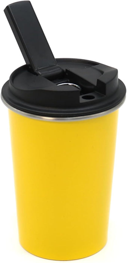 Portable Stainless Steel Coffee Cup with Ceramic Bowl & High-Temperature Silicone, Stainless Steel Water Mug Fashion Design For Concealed Gatherings (Yellow)