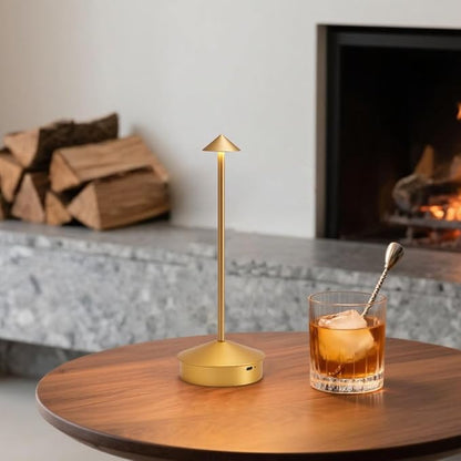 EJQ Cordless Table Lamp,Portable LED Table Light, Rechargeable 6000mAh Battery Operated, 3 Color Stepless Dimming Up Touch Lamp for Restaurant/Bedroom/Bars/Outdoor Party/Camping/Camping Light(Gold)