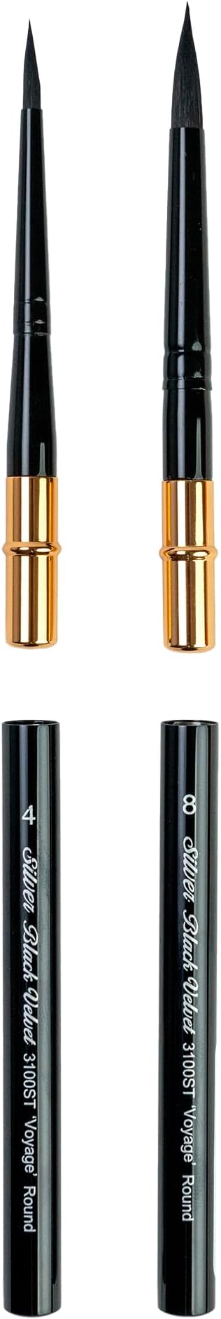 Silver Brush Limited BV-3061S Black Velvet 2pc Travel Round Set, Premium Short Handle Large Travel Round Brushes for Watercolor, Dyes & Silk Painting, Mixed Filament with Very Soft Tips, Sizes 4 & 8