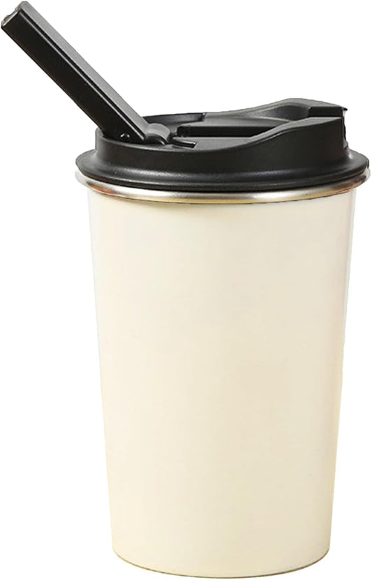 Portable Stainless Steel Coffee Cup with Ceramic Bowl & High-Temperature Silicone, Stainless Steel Water Mug Fashion Design For Concealed Gathering (White2)