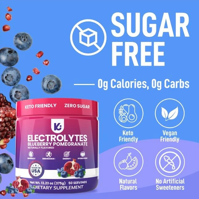 Keppi Electrolytes Powder – Blueberry Pomegranate Flavor 50 Servings – No Sugar Hydration Supplement with Potassium, Magnesium, Sodium – Keto, Vegan, Fasting-Friendly, Zero Calorie Electrolyte Drink