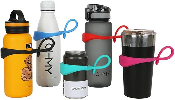 Neo Magnetic Silicone Ring Strap for Water Bottle - Water Tumbler Strap Versatile Sports Bottle Ring - Water Bottle Carrier Strap for Gym, Backpack, Belt, Hiking,Outdoors & More (Onyx Black)