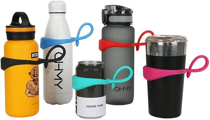 Neo Magnetic Silicone Ring Strap for Water Bottle - Water Tumbler Strap Versatile Sports Bottle Ring - Water Bottle Carrier Strap for Gym, Backpack, Belt, Hiking,Outdoors & More (Onyx Black)