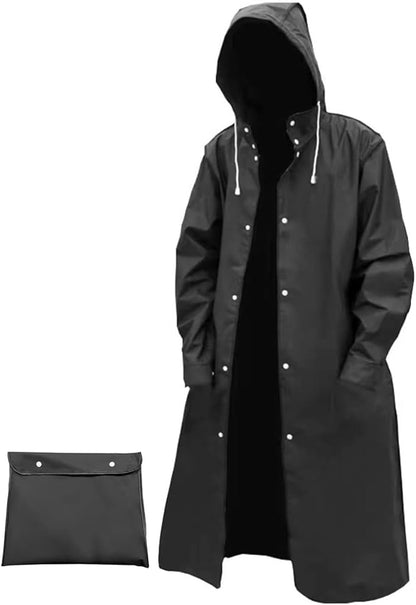 Men's Reusable EVA Long Raincoat, Windproof Waterproof Trench Coat for Hiking Fishing Dog Walking Outdoor Activities