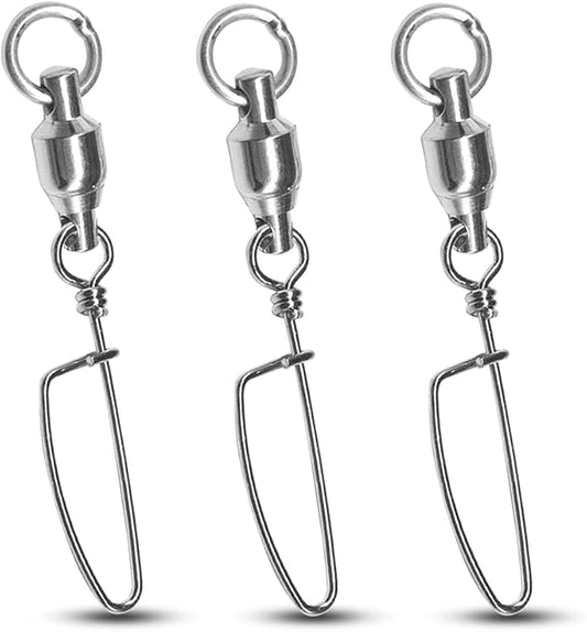 Atibin Heavy Strength Fishing Swivel Snaps Bearing Freshwater Swivels Fishing Stainless Steel Connector Fishing Snap Saltwater White Nickel