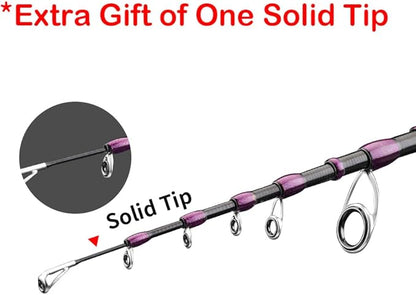 PURELURE Telescopic Fishing Rod Spinning & Casting, Fuji Alconite Ring, Detachable Handle Closed Length 9.8in, Spare Carbon Solid Tip, Solid Wood Reel Seat Lightweight 3A-Grade Cork Handle Travel Rod