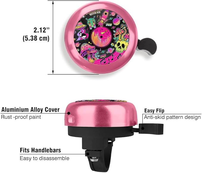 WIRESTER Pink Aluminum Round Bike Bell, Classic Ring Bicycle Bell, Bike Accessories Bell Ring for Adults Kids Girls Boys