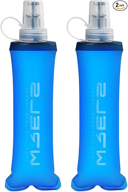 TPU Collapsible Soft Flask,Lightweight PBA Free Folding Running Water Bottles,Leakproof Durable Hydration Flask for Outdoors (250ml/8.45oz-2 Packs-Dark Blue)