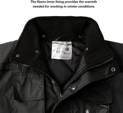 Safety jacket for men,Reflective high Visibility Hooded jacket,Hi-Vis Bomber Jacket with Pockets and Zipper,Waterproof,Black Bottom,ANSI/ISEA 107-2020 Type R Class 3,Black