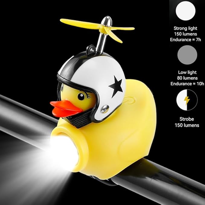 Lovely Yellow Duck Bike Bell, Kids Bike Horn, Rubber Yellow Duck Bicycle Accessories with LED Light - for Kids Toddler Children Adults Sport Outdoor