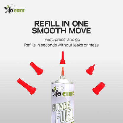 Jo Chef Butane Fuel Refill, Fuel Canister, Universal Refill Gas Lighter, Kitchen Torch, Fuel Butane Torch fluid – Universal Tip – (5 Cans)