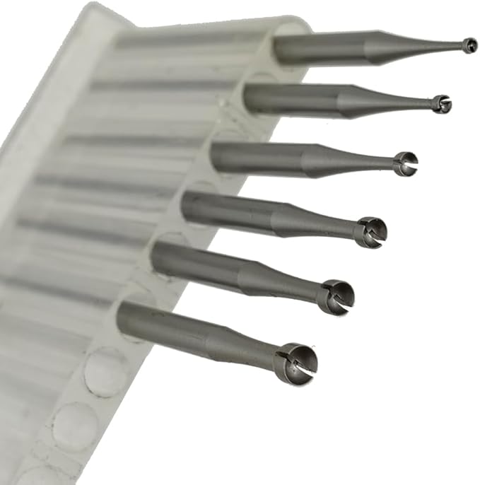 𝐋𝐮𝐨 𝐤𝐞 6 Pcs Open Mouth Cup Burr - 3/32'' Shank Jewelry Setting Cup Burs Wire Rounder Bits Lapidary Making Bits for Rotary Tools includes Dremel (008-023)