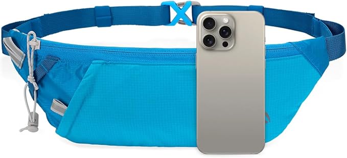 INOXTO Slim Running Belt Fanny Pack for Women and Men Sports Waist Bag Pack with 300ml Water Bottle for Running Walking Cycling Hiking Reflective Running Pouch Belt for All Phones (Blue)