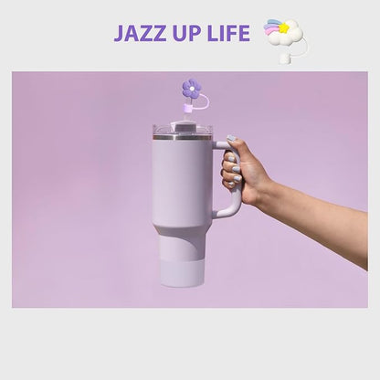 Stanley Cup Accessories Set Including 6 Pcs Silicone Spill Proof Stopper, 2 Pcs Straw Cover Cap for 9-10 mm Straws, 1 Pcs Purple Silicone Boot for Stanley Cup 40oz & 30oz Tumbler (ORCHID)