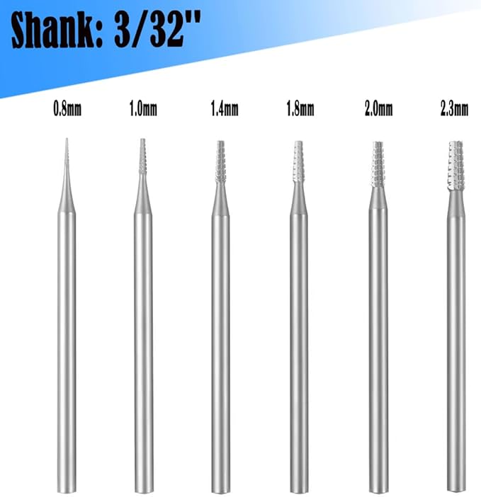 𝐋𝐮𝐨 𝐤𝐞 6 Pcs Jewelry Burr - 3/32'' Shank Cone Tapered Cross Cut Burs Jewelry Engraving Bits Lapidary Cutting Tools 008-023