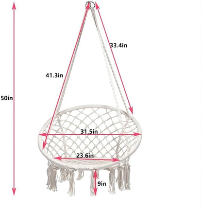 Hammock Hanging Swinging Chair,Hanging Cotton Rope Swing Chairs with Cushion and Hardware Kits, Hanging Chairs for Indoor Balcony and Outdoor Use,Perfect for Bedroom, Porch, Kids, Adults, (330 Lbs)