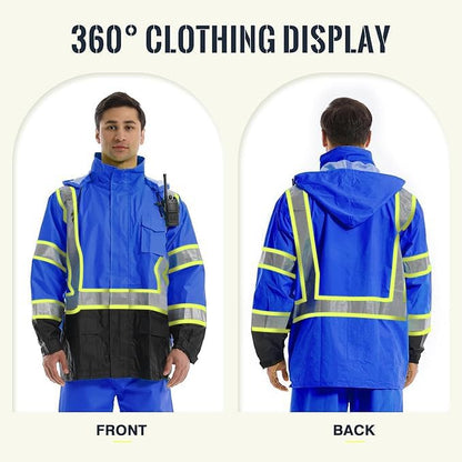 SKSAFETY Hi Vis Reflective Rain suits for Men Waterproof - High Vis Safety Rain Jacket, High Visibility Raincoat for Men