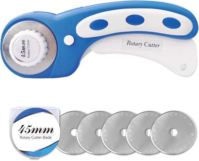 Headley Tools 45mm Rotary Cutter with 5pcs Extra Rotary Blades, Ergonomic Rolling Cutter with Safety Lock for Fabric, Sewing, Quilting, Cloth, Paper, Leather, Crafting, Fabric Rotary Cutter(Navy Blue)
